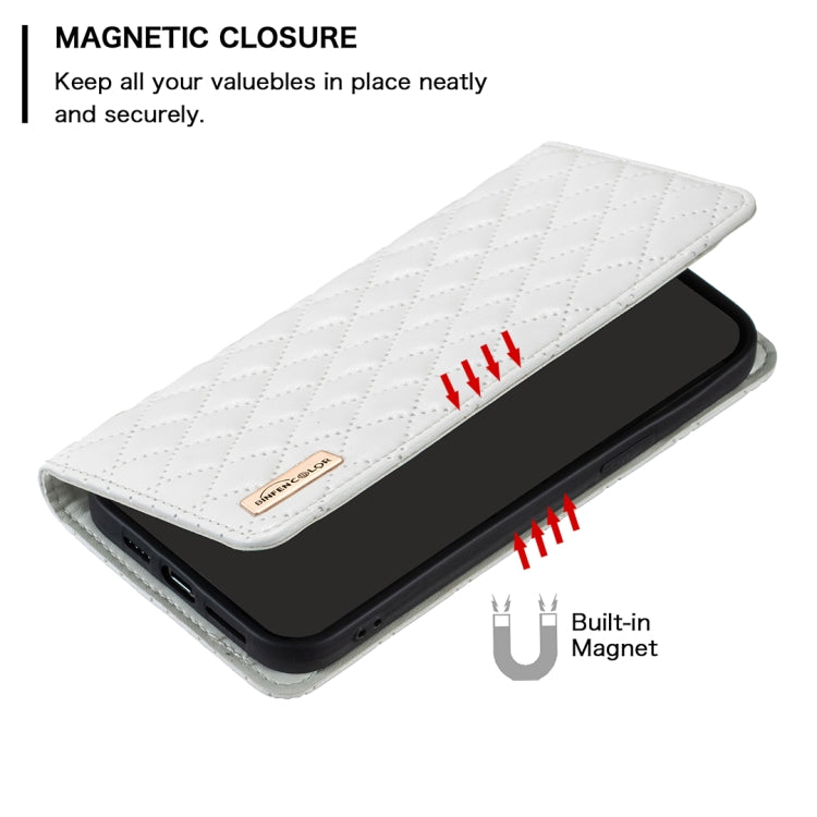 For iPhone 16 Diamond Lattice Magnetic Leather Flip Phone Case(White) - iPhone 16 Cases by buy2fix | Online Shopping UK | buy2fix