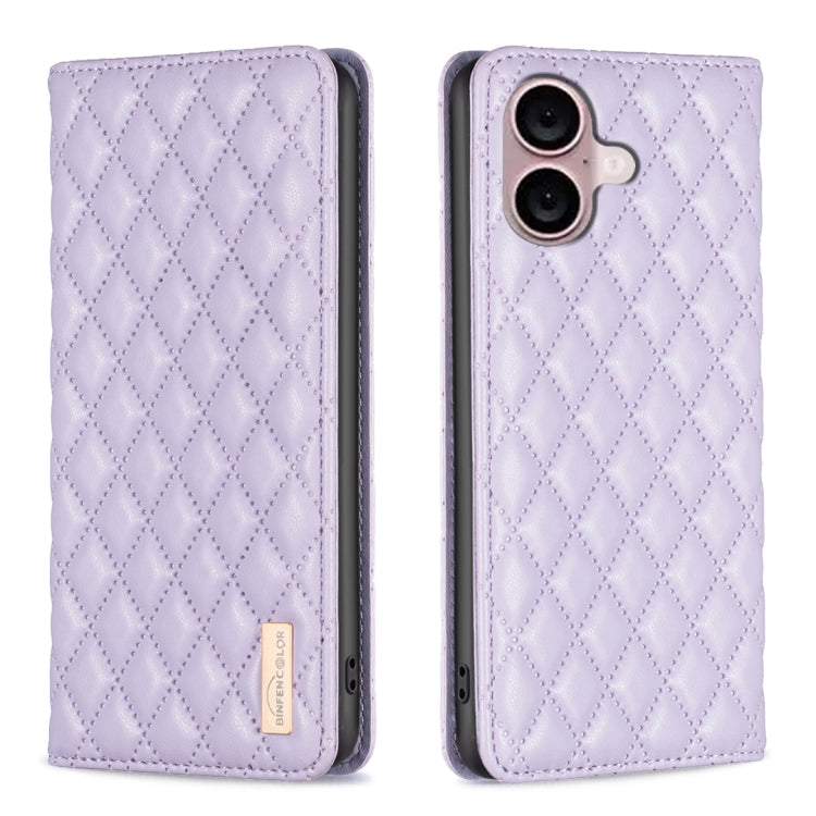 For iPhone 16 Diamond Lattice Magnetic Leather Flip Phone Case(Purple) - iPhone 16 Cases by buy2fix | Online Shopping UK | buy2fix