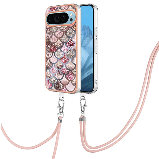 For Google Pixel 9 Pro XL Electroplating IMD TPU Phone Case with Lanyard(Pink Scales) by buy2fix