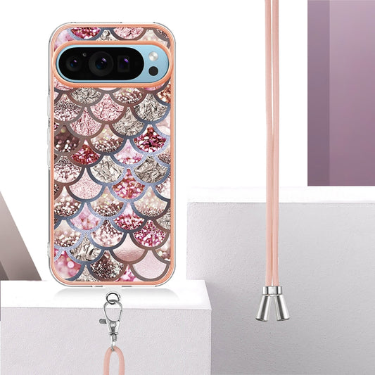For Google Pixel 9 Pro XL Electroplating IMD TPU Phone Case with Lanyard(Pink Scales) by buy2fix