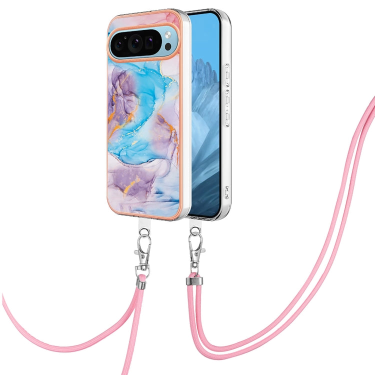 For Google Pixel 9 Pro XL Electroplating IMD TPU Phone Case with Lanyard(Blue Marble) - Google Cases by buy2fix | Online Shopping UK | buy2fix