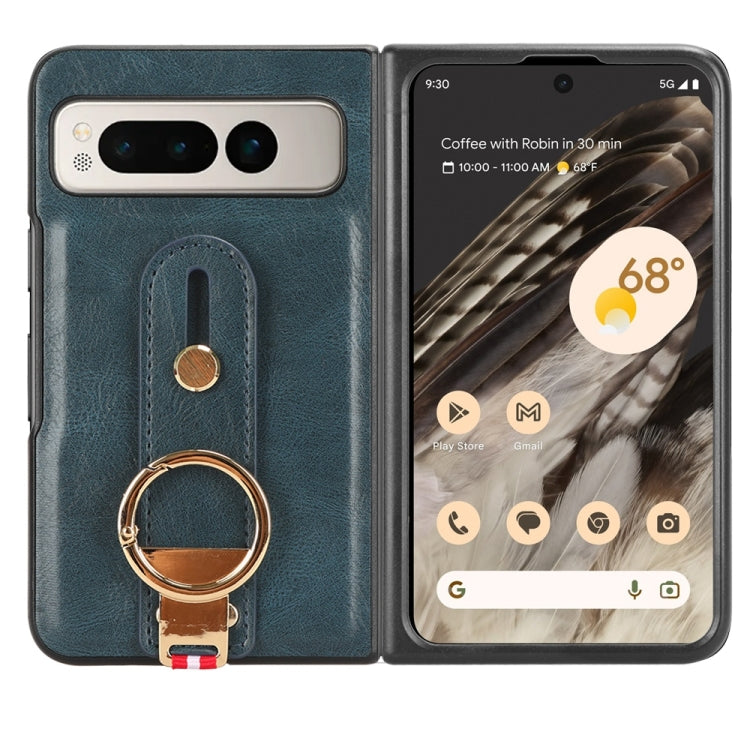 For Google Pixel Fold Wristband Leather Back Phone Case(Blue) by buy2fix