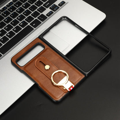 For Google Pixel Fold Wristband Leather Back Phone Case(Brown) - Google Cases by buy2fix | Online Shopping UK | buy2fix