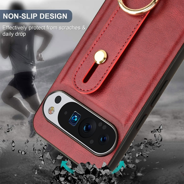 For Google Pixel 9 Pro Wristband Leather Back Phone Case(Red) - Google Cases by buy2fix | Online Shopping UK | buy2fix