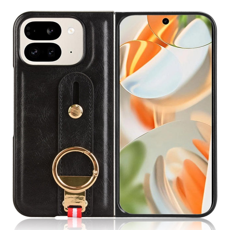 For Google Pixel 9 Pro  Fold Wristband Leather Back Phone Case(Black) - Google Cases by buy2fix | Online Shopping UK | buy2fix