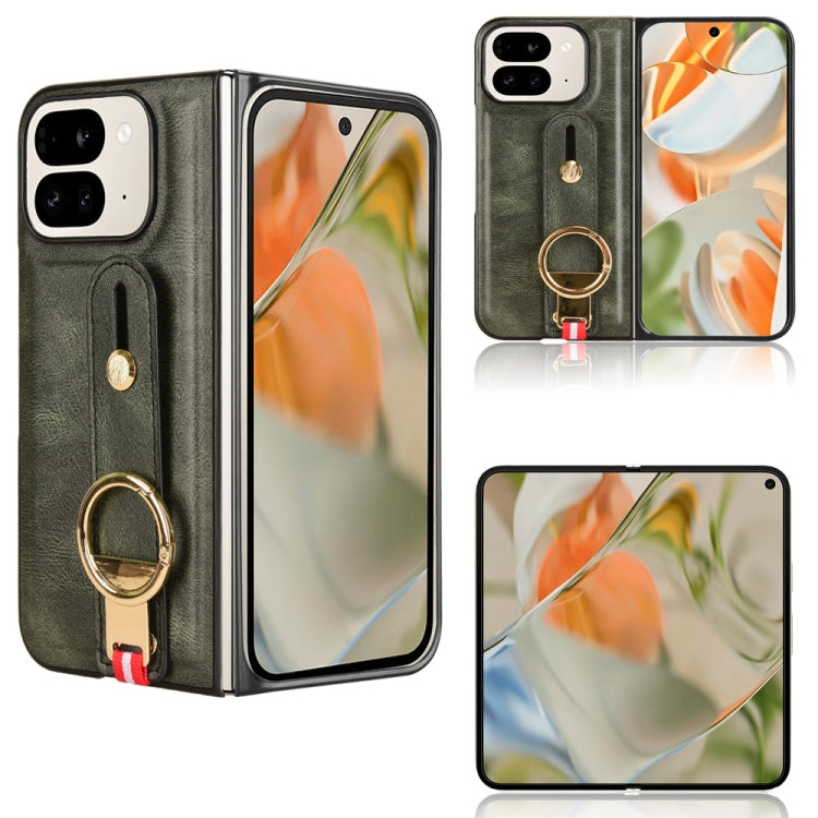 For Google Pixel 9 Pro Fold Wristband Leather Back Phone Case(Green) by buy2fix