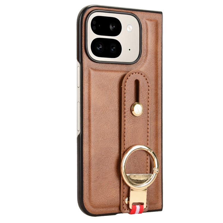 For Google Pixel 9 Pro  Fold Wristband Leather Back Phone Case(Brown) - Google Cases by buy2fix | Online Shopping UK | buy2fix