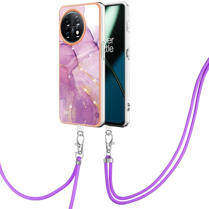 For OnePlus 11 Electroplating Marble Dual-side IMD Phone Case with Lanyard(Purple 001) by buy2fix