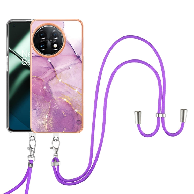 For OnePlus 11 Electroplating Marble Dual-side IMD Phone Case with Lanyard(Purple 001) by buy2fix