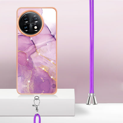 For OnePlus 11 Electroplating Marble Dual-side IMD Phone Case with Lanyard(Purple 001) by buy2fix