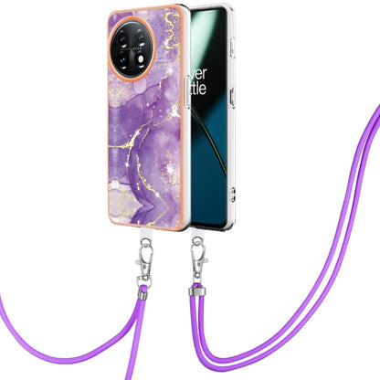 For OnePlus 11 Electroplating Marble Dual-side IMD Phone Case with Lanyard(Purple 002) by buy2fix