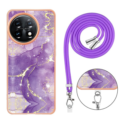 For OnePlus 11 Electroplating Marble Dual-side IMD Phone Case with Lanyard(Purple 002) by buy2fix