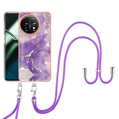 For OnePlus 11 Electroplating Marble Dual-side IMD Phone Case with Lanyard(Purple 002) by buy2fix
