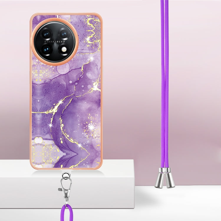 For OnePlus 11 Electroplating Marble Dual-side IMD Phone Case with Lanyard(Purple 002) by buy2fix