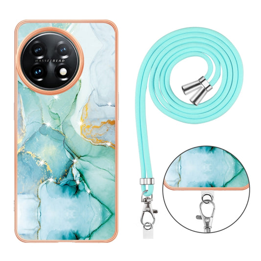 For OnePlus 11 Electroplating Marble Dual-side IMD Phone Case with Lanyard(Green 003) by buy2fix
