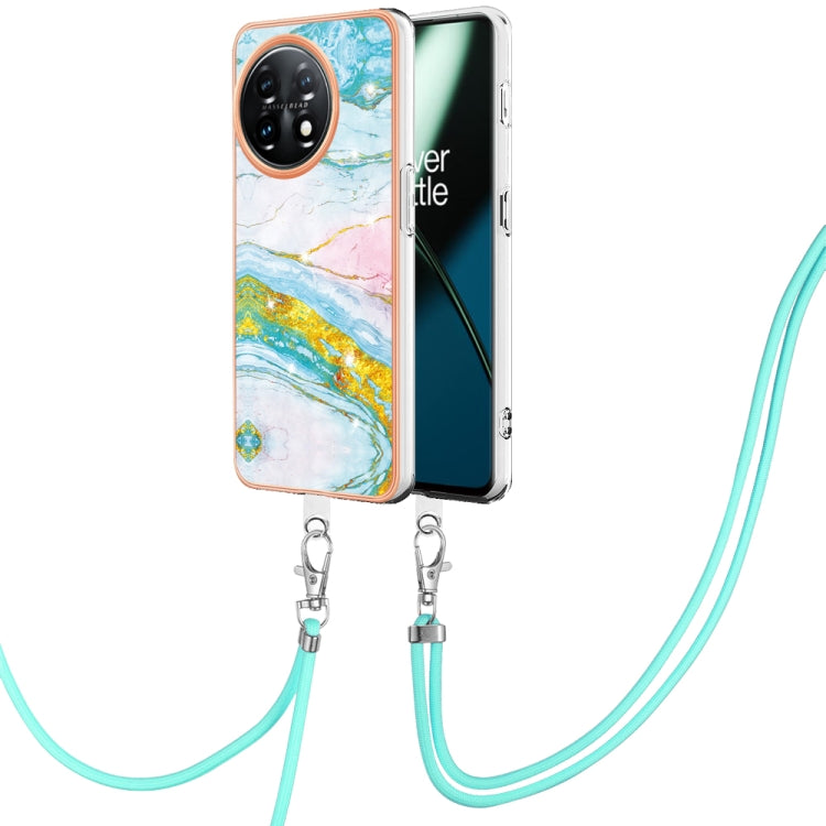 For OnePlus 11 Electroplating Marble Dual-side IMD Phone Case with Lanyard(Green 004) by buy2fix