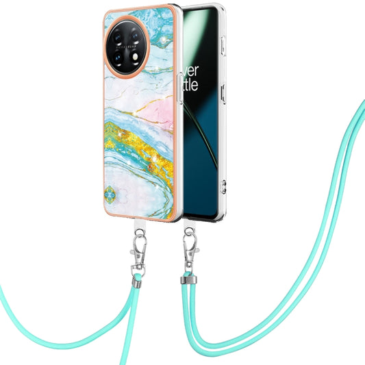 For OnePlus 11 Electroplating Marble Dual-side IMD Phone Case with Lanyard(Green 004) by buy2fix