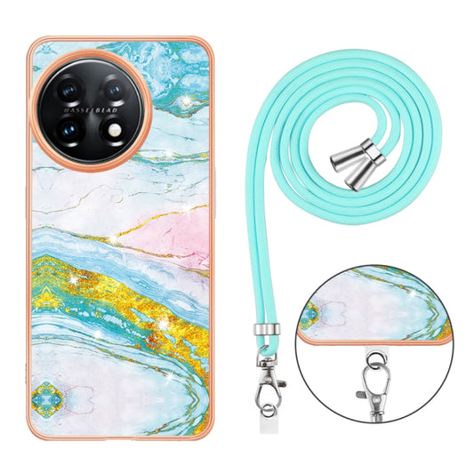 For OnePlus 11 Electroplating Marble Dual-side IMD Phone Case with Lanyard(Green 004) by buy2fix