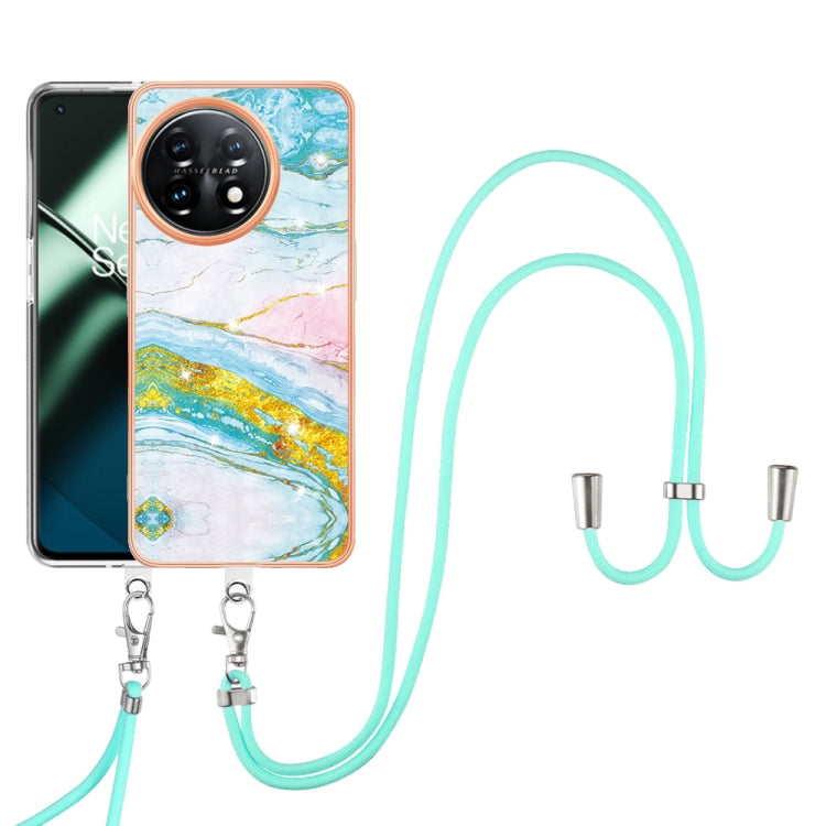 For OnePlus 11 Electroplating Marble Dual-side IMD Phone Case with Lanyard(Green 004) by buy2fix