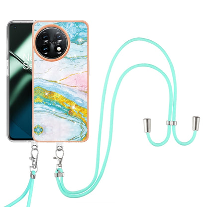 For OnePlus 11 Electroplating Marble Dual-side IMD Phone Case with Lanyard(Green 004) by buy2fix