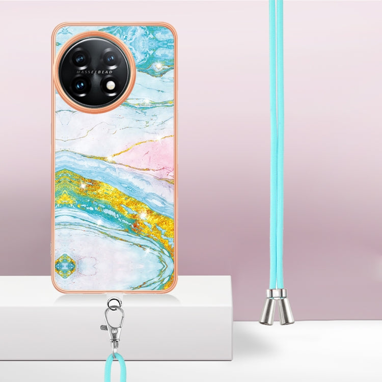 For OnePlus 11 Electroplating Marble Dual-side IMD Phone Case with Lanyard(Green 004) by buy2fix