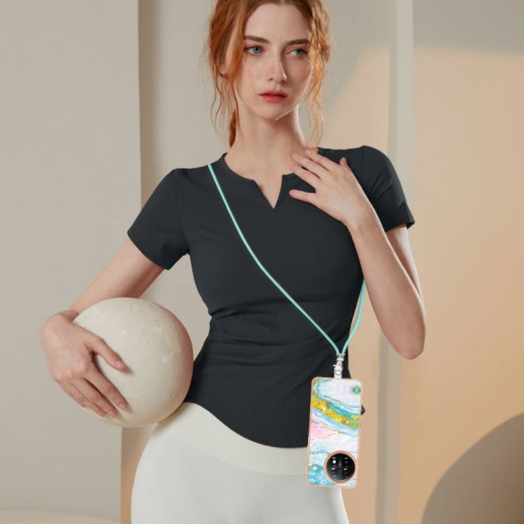 For OnePlus 11 Electroplating Marble Dual-side IMD Phone Case with Lanyard(Green 004) by buy2fix