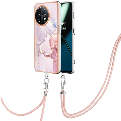 For OnePlus 11 Electroplating Marble Dual-side IMD Phone Case with Lanyard(Rose Gold 005) by buy2fix