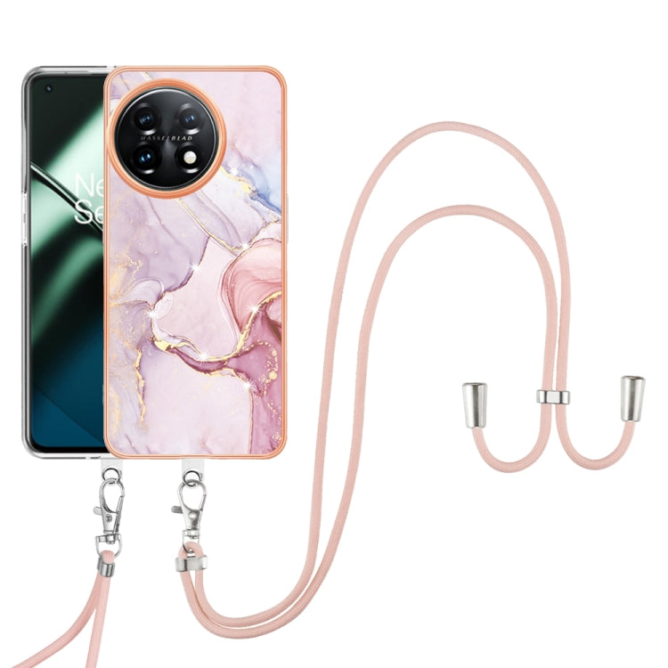 For OnePlus 11 Electroplating Marble Dual-side IMD Phone Case with Lanyard(Rose Gold 005) by buy2fix