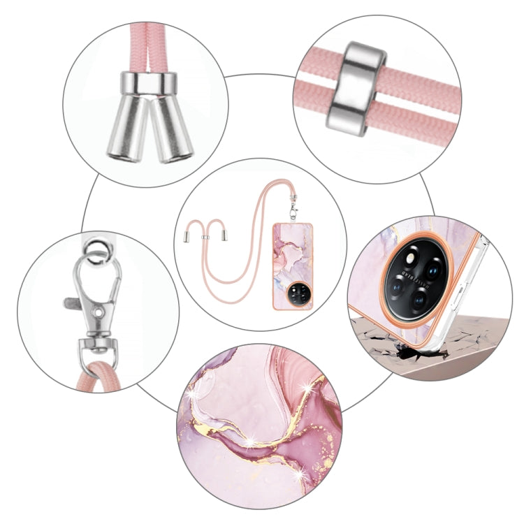 For OnePlus 11 Electroplating Marble Dual-side IMD Phone Case with Lanyard(Rose Gold 005) by buy2fix