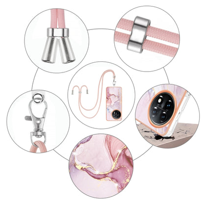 For OnePlus 11 Electroplating Marble Dual-side IMD Phone Case with Lanyard(Rose Gold 005) by buy2fix