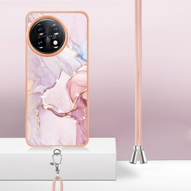 For OnePlus 11 Electroplating Marble Dual-side IMD Phone Case with Lanyard(Rose Gold 005) by buy2fix