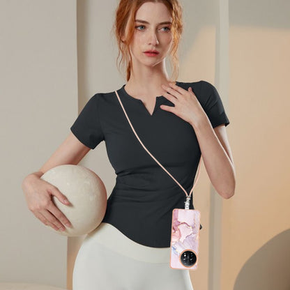 For OnePlus 11 Electroplating Marble Dual-side IMD Phone Case with Lanyard(Rose Gold 005) by buy2fix