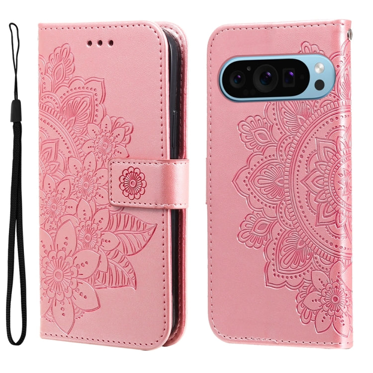 For Google Pixel 9 7-petal Flowers Embossing Leather Phone Case(Rose Gold) - Google Cases by buy2fix | Online Shopping UK | buy2fix