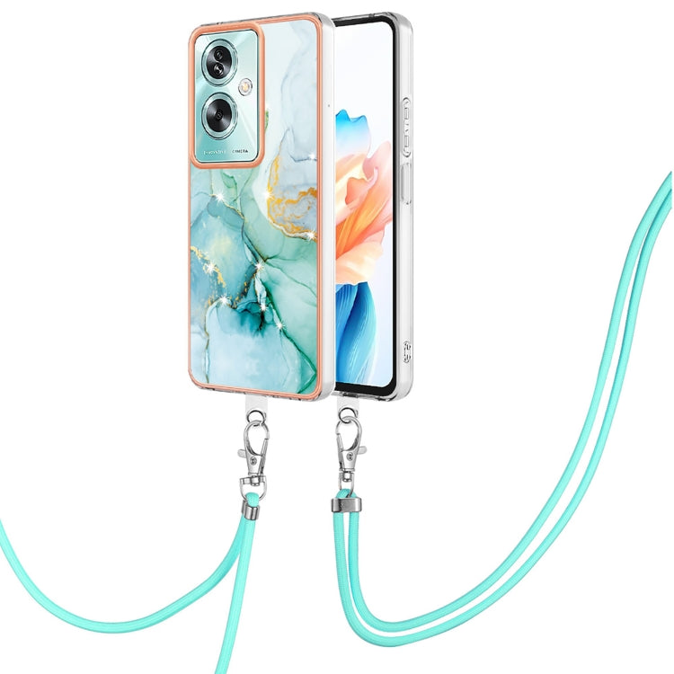 For OPPO A79 5G Global Electroplating Marble Dual-side IMD Phone Case with Lanyard(Green 003) - OPPO Cases by buy2fix | Online Shopping UK | buy2fix