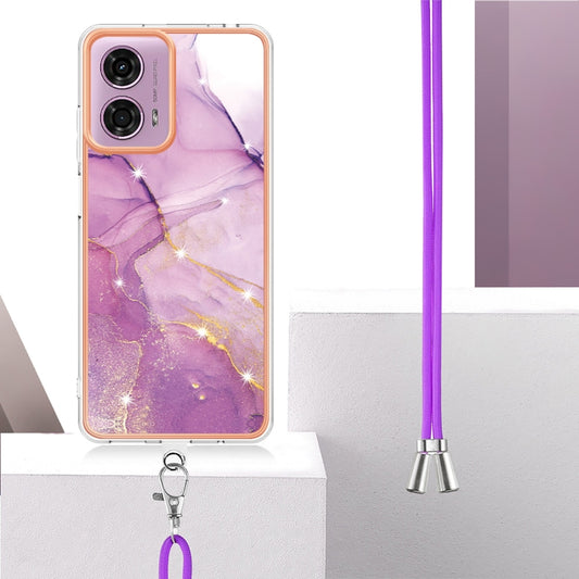 For Motorola Moto G04 4G / G24 4G Electroplating Marble Dual-side IMD Phone Case with Lanyard(Purple 001) by buy2fix