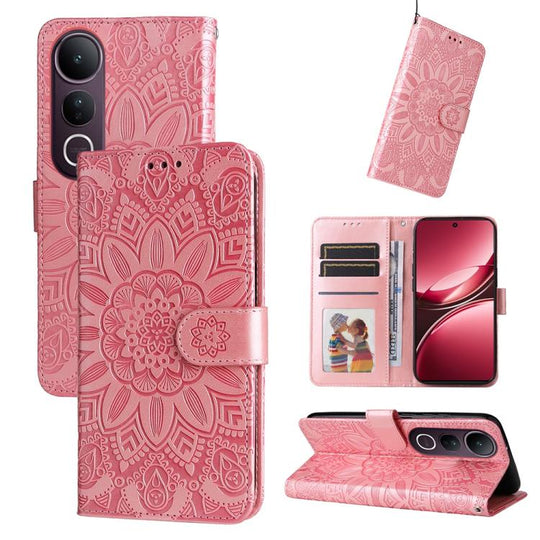 For vivo V50 Lite 4G / 5G Embossed Sunflower Leather Phone Case(Rose Gold)