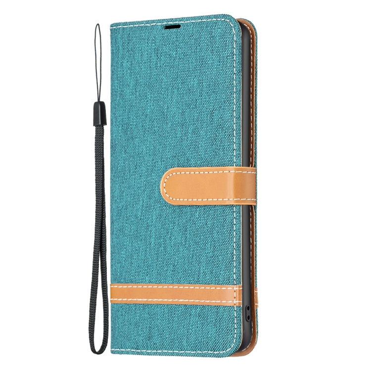 For iPhone 16 Plus Color Block Denim Texture Leather Phone Case(Green) - iPhone 16 Plus Cases by buy2fix | Online Shopping UK | buy2fix