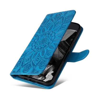 For Google Pixel 9 Pro Embossed Sunflower Leather Phone Case(Blue) - Google Cases by buy2fix | Online Shopping UK | buy2fix