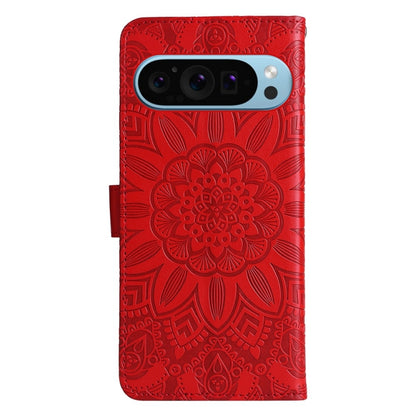 For Google Pixel 9 Embossed Sunflower Leather Phone Case(Red) - Google Cases by buy2fix | Online Shopping UK | buy2fix