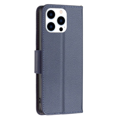 For iPhone 16 Pro Max Litchi Texture Pure Color Flip Leather Phone Case(Blue) - iPhone 16 Pro Max Cases by buy2fix | Online Shopping UK | buy2fix