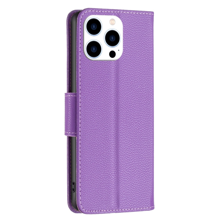 For iPhone 16 Pro Litchi Texture Pure Color Flip Leather Phone Case(Purple) - iPhone 16 Pro Cases by buy2fix | Online Shopping UK | buy2fix