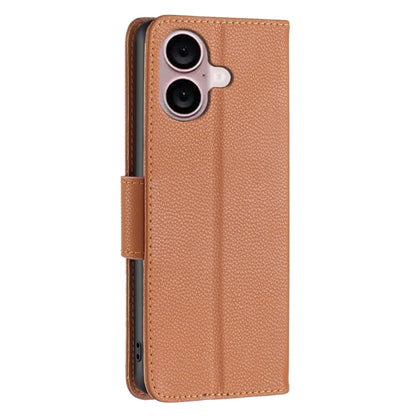 For iPhone 16 Litchi Texture Pure Color Flip Leather Phone Case(Brown) - iPhone 16 Cases by buy2fix | Online Shopping UK | buy2fix