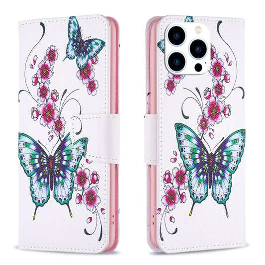 For iPhone 16 Pro Max Colored Drawing Pattern Flip Leather Phone Case(Flowers Butterfly) - iPhone 16 Pro Max Cases by buy2fix | Online Shopping UK | buy2fix