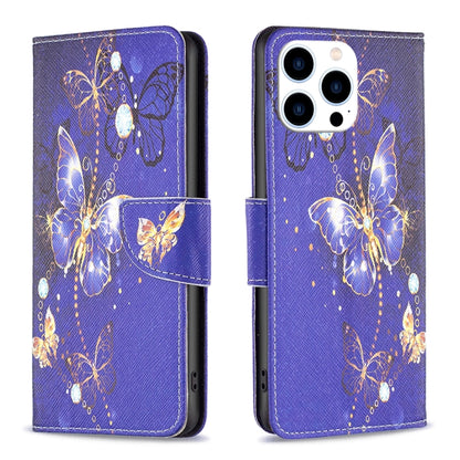 For iPhone 16 Pro Max Colored Drawing Pattern Flip Leather Phone Case(Purple Butterfly) - iPhone 16 Pro Max Cases by buy2fix | Online Shopping UK | buy2fix