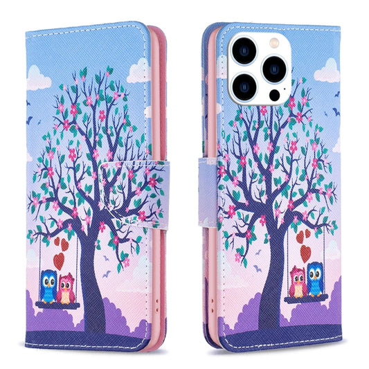 For iPhone 16 Pro Colored Drawing Pattern Flip Leather Phone Case(Owl) - iPhone 16 Pro Cases by buy2fix | Online Shopping UK | buy2fix