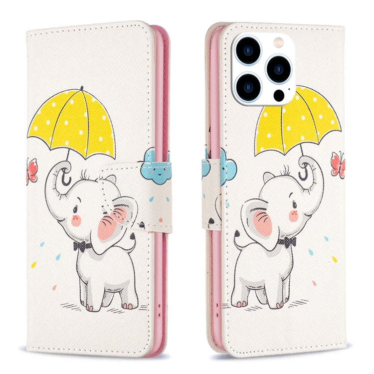 For iPhone 16 Pro Colored Drawing Pattern Flip Leather Phone Case(Umbrella Elephant) - iPhone 16 Pro Cases by buy2fix | Online Shopping UK | buy2fix