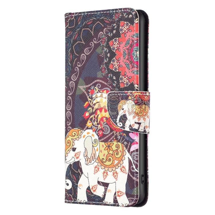 For iPhone 16 Pro Colored Drawing Pattern Flip Leather Phone Case(Flowers Elephant) - iPhone 16 Pro Cases by buy2fix | Online Shopping UK | buy2fix