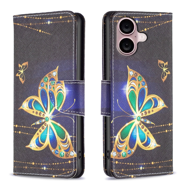 For iPhone 16 Colored Drawing Pattern Flip Leather Phone Case(Big Butterfly) - iPhone 16 Cases by buy2fix | Online Shopping UK | buy2fix