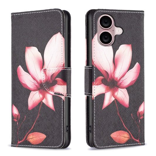 For iPhone 16 Plus Colored Drawing Pattern Flip Leather Phone Case(Lotus) by buy2fix