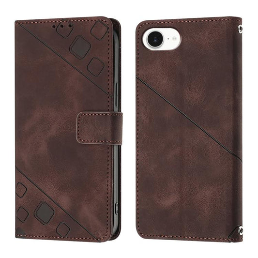 For iPhone SE 2024 Skin-feel Embossed Leather Phone Case(Brown) by buy2fix